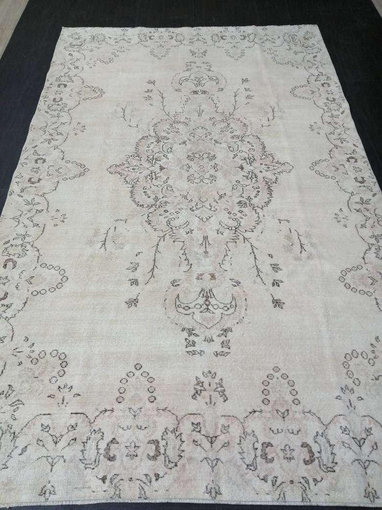 Muted Persian RUG Neutral Vintage Oushak Rug Large Vintage Rug Wool Oushak Rug Hand Made Rugs Vintage Turkish Rug Neutral Rug