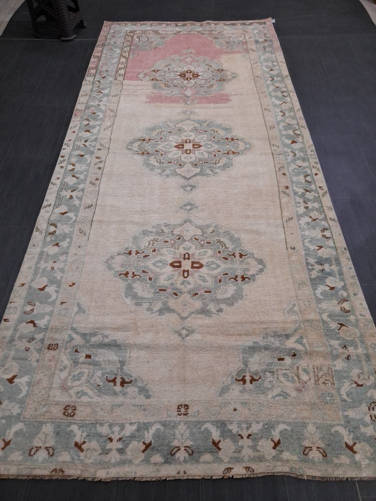 4.5 x 10.3 Muted Vintage Runner Muted TURKISH Runner Rug Vintage Oushak Runner Rug Vintage Runner Rug Wool Oriental Runner Handmade Runner