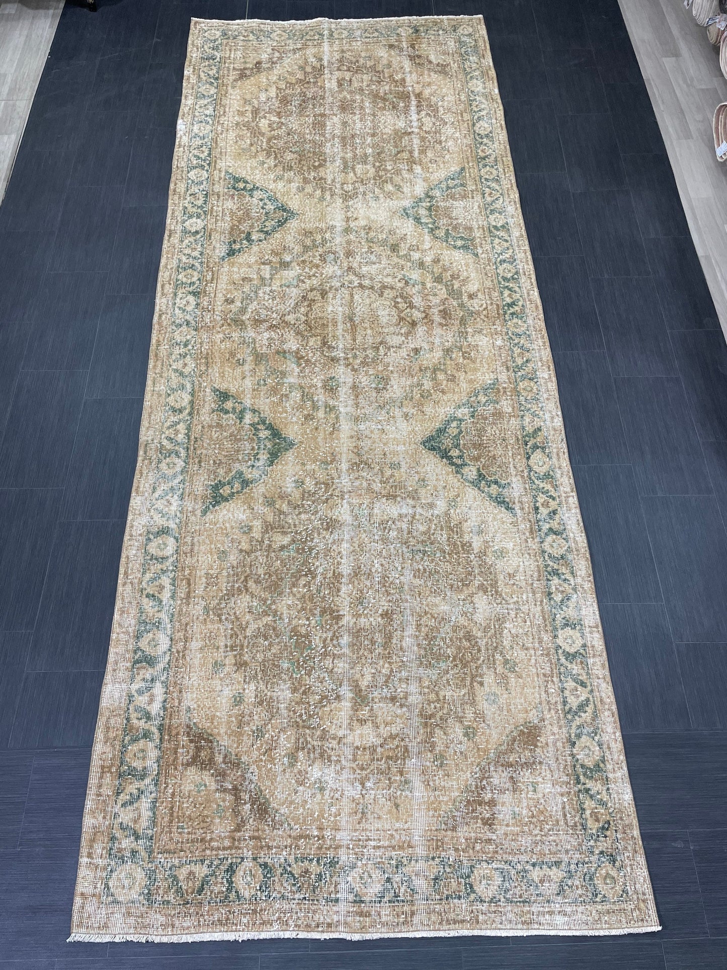 Vintage Runner Rug 4.8 x 13.2 Muted Turkish Runner Rug Hand Made Runner Rug Vintage Runner Rug Hallway Runner Rug Distressed Runner