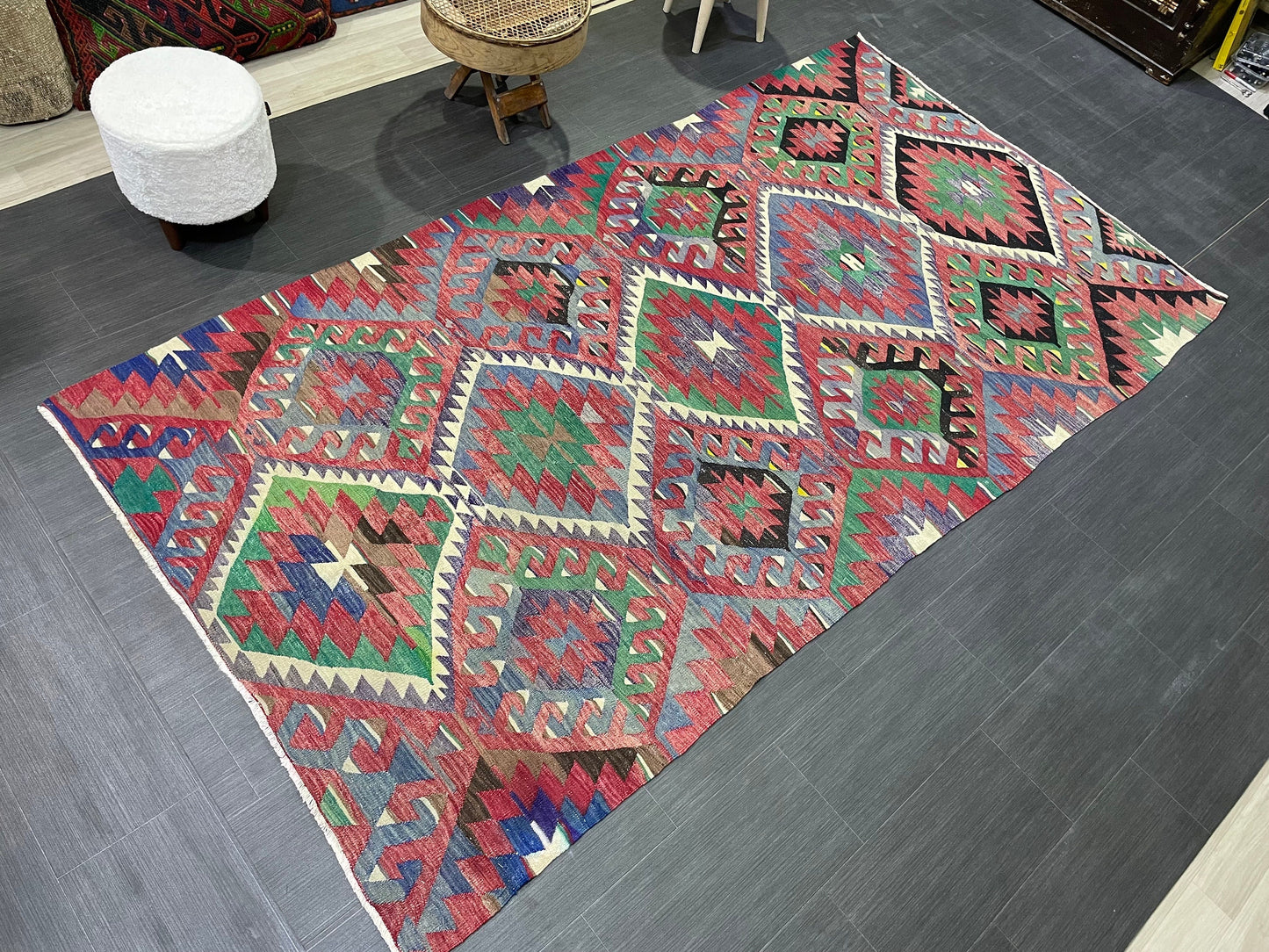 Vintage Handmade 5 x 9.4 Rug, Flatwoven Oushak Rug, Rustic Rug, Flat Weave Rug, Turkish KILIM Rug, Farmhouse Rug, Vintage Wool rug