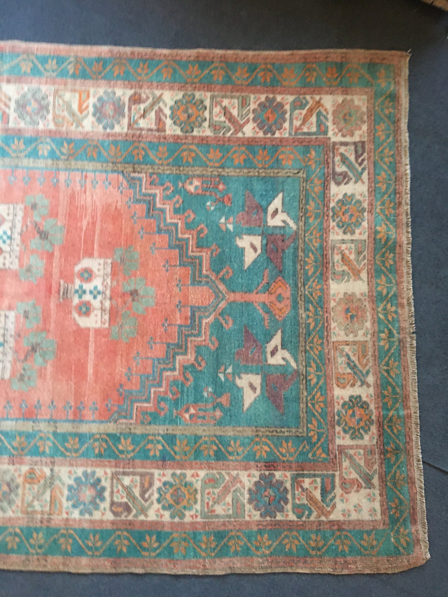 4x7 feet turquoise handmade wool large rug, turkish wide bedroom rug, vintage kitchen floor rug, living room middle area rug, bohemian rugs