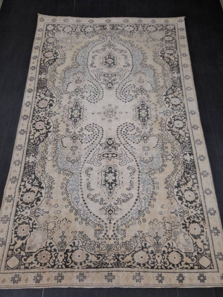 WOOL RUG Vintage 6 x 9.7 Rug Turkish Oushak Rug, Hand Knotted Rug Persian Living Room Rug Oriental Rug Farmhouse Rug Knotted Rug 6x10 rug
