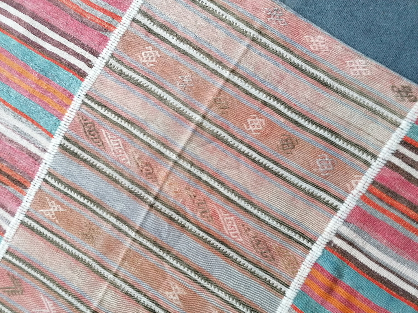 6.9 x 9.4 feet Flatwoven with embroidery rug turkish handmade rugs vintage rugs oushak rug, wool rug