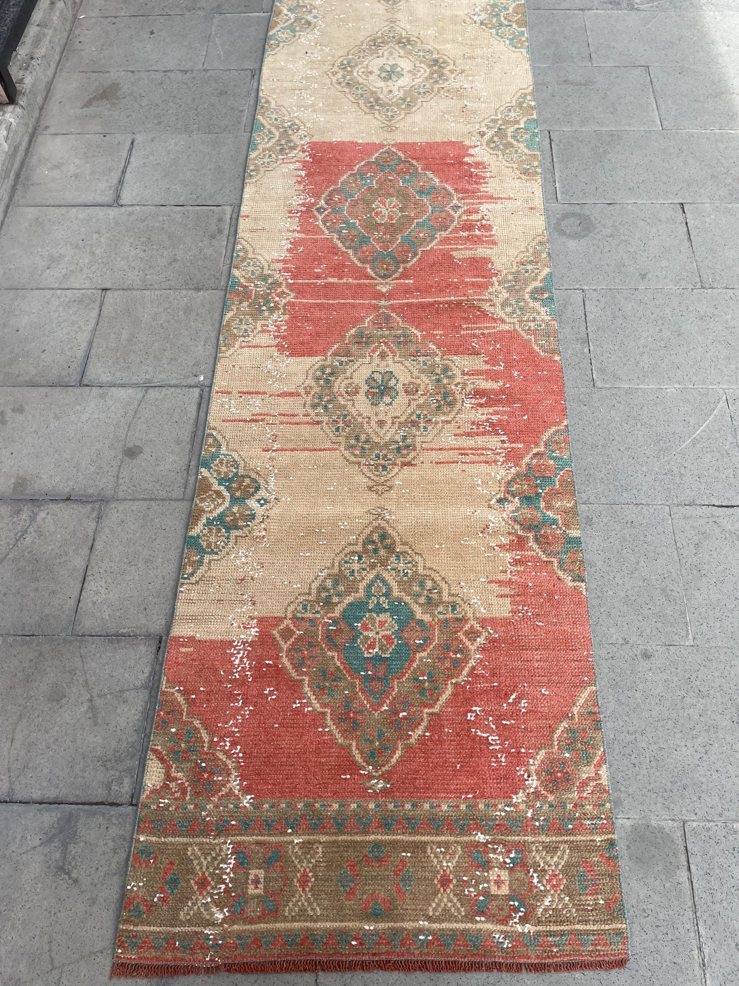 Muted Vintage Extra Long Turkish Runner Oushak 2.7 x 20.5 Stairs Runner Rug Vintage Runner XL Oriental Runner Staircase Handmade Runner