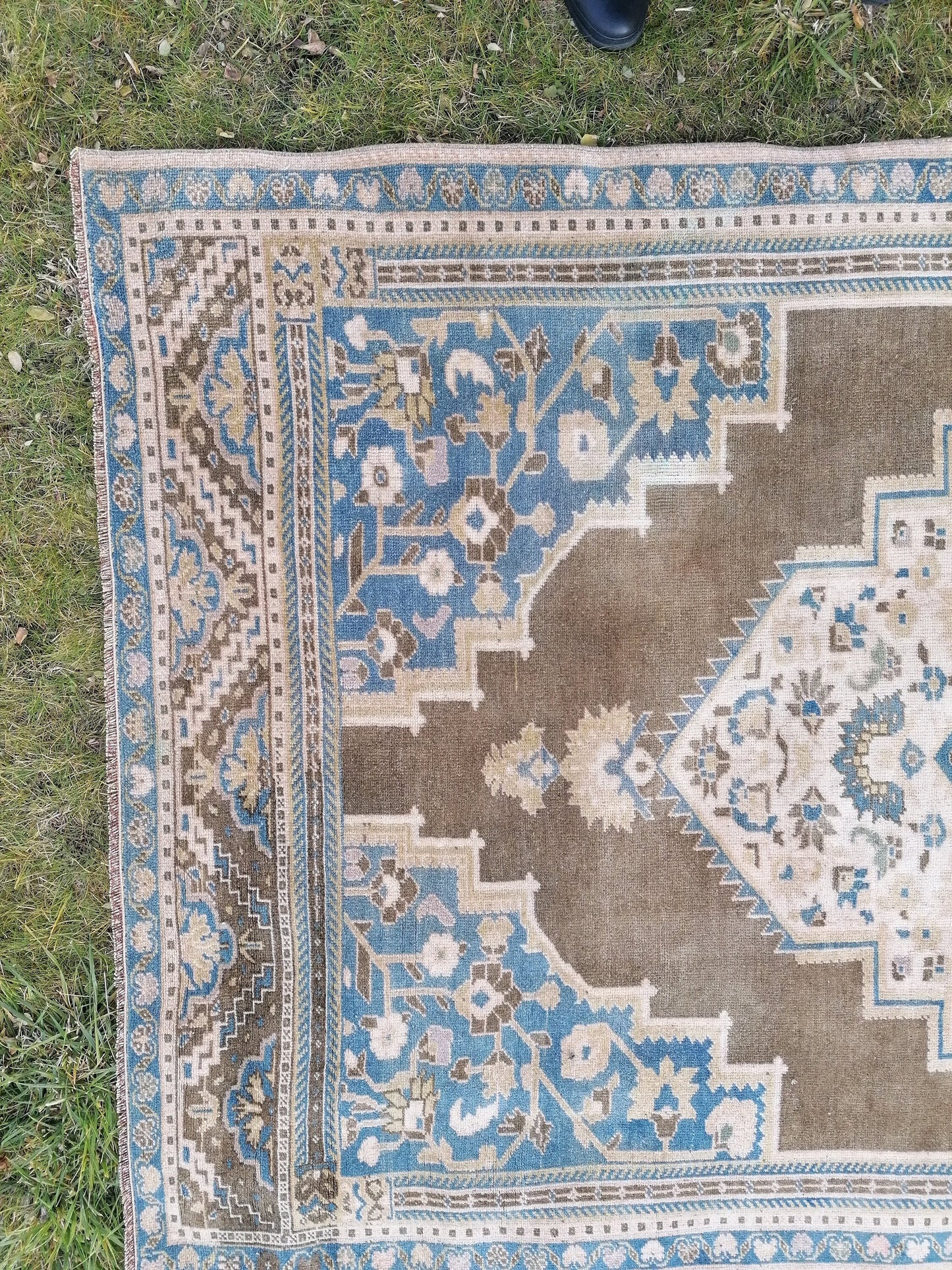 Vintage turkish rug 8'8x4'9 blue anatolian wool rug, are oushak rug, kitchen rug,room rug, unique hand made bohemian rug