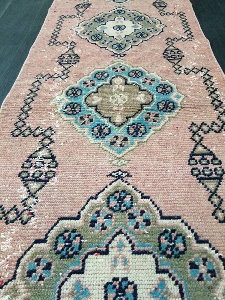 VINTAGE RUNNER Rug, Muted 10. 8 x 2.6 Vintage Turkish Runner Rug, Oushak Runner Rug, Hand woven Rug, Oriental runner Rug 2.6 x 11 Runner