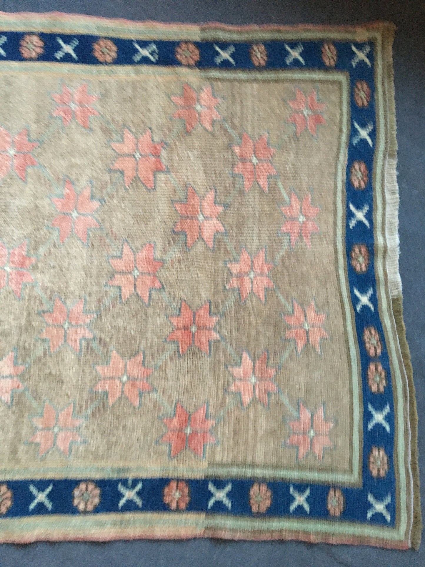 3.6x6 feet handmade grey wool muted rug, turkish vintage blue rug, large oushak kitchen floor rug, bedroom area wide rug, living room rugs