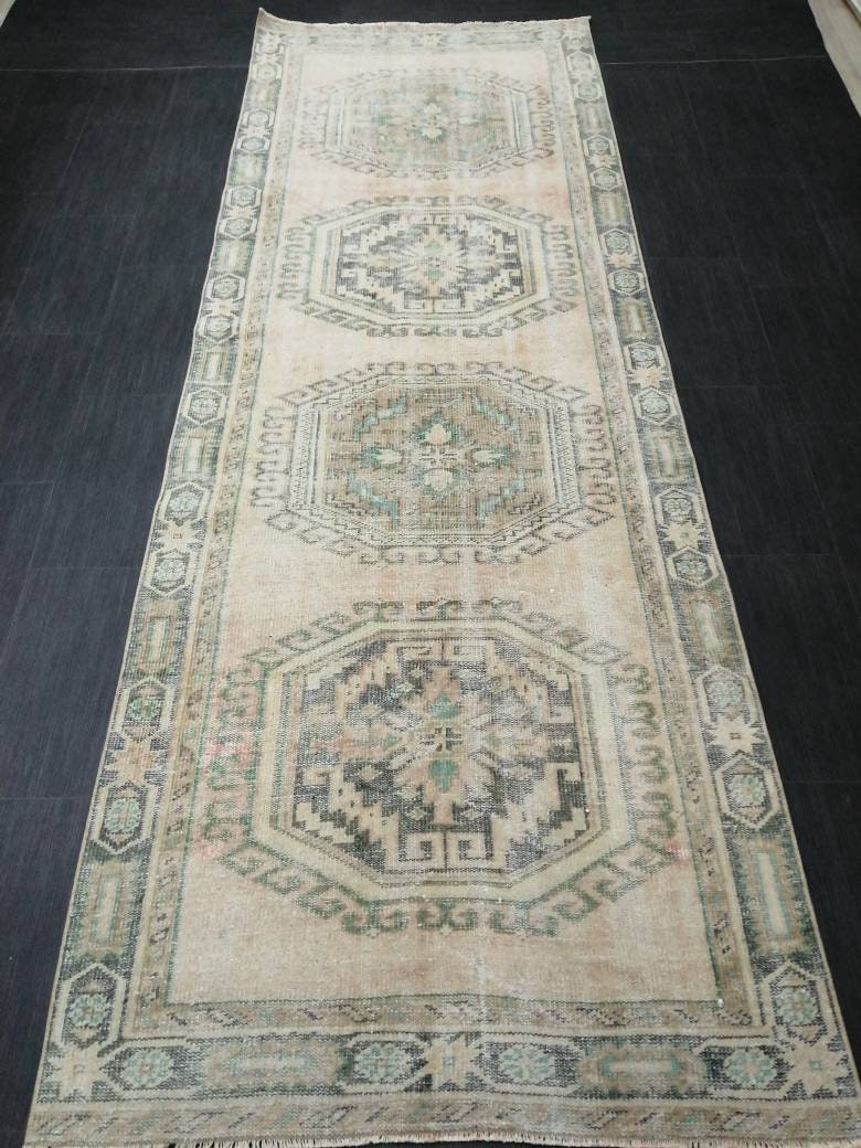 Turkish Runner Rug 3.9 x 11 Muted Vintage Runner Persian Hallway Runner Rug Kitchen Runner Rug Oriental Distressed Runner Rug Muted RUNNER