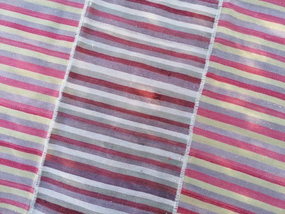 9.5x9.9 Flatwoven kilim rug stripe turkish handmade rug, Flatwoven vintage oushak rug, wool rug