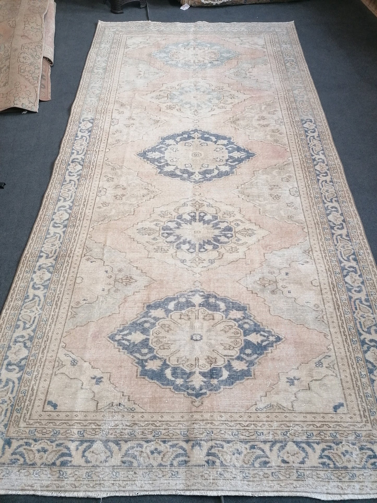 Muted runner rug 5'8x11'4 vintage runner rug, vintage oushak rug unique hand made rug, kitchen rug, bohemian rug traditional