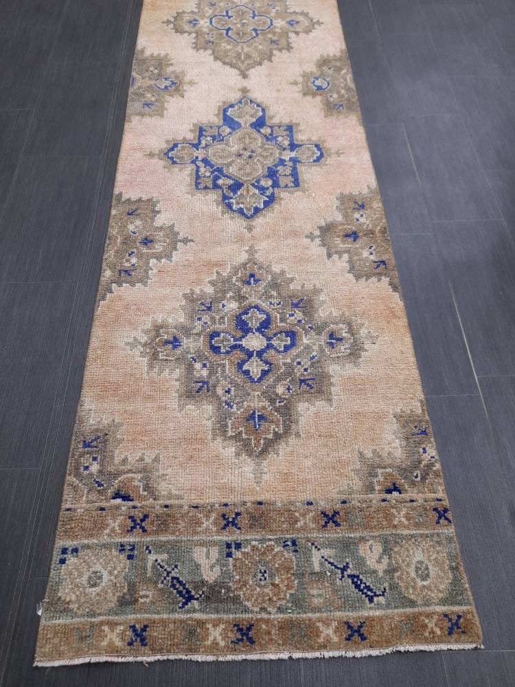 Antique Runner Rug 2.6 x 11.6 Persian Runner Rug Wool Oushak Rug Oushak Runner Rug Turkish Runner Rug Kitchen Runner Rug Hallway Runner Rug