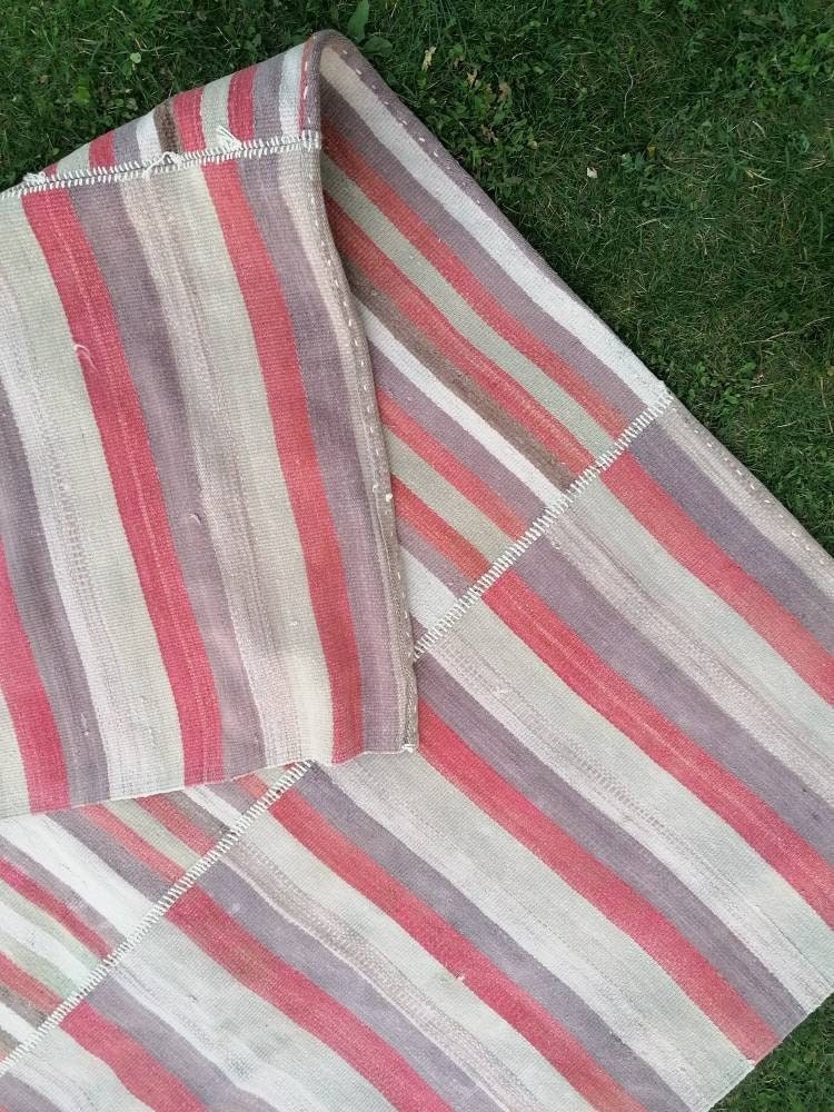 7x9.5 feet oversize wool kilim, pastel stripe rug, handmade rug living room, entryway turkish kilim rug, lounge area kilim rug, bigest kilim