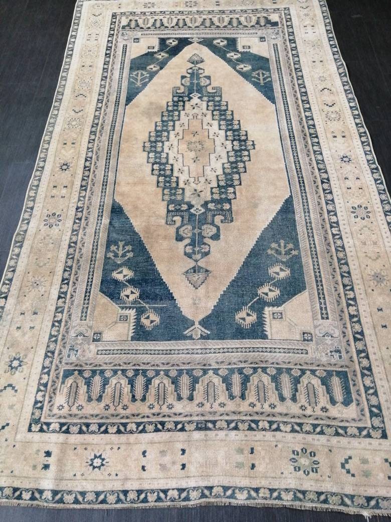 OUSHAK RUG 9.5 x 5.2 TURKISH Oushak Rug Vintage Oushak Rug Muted Vintage Oriental Rug Wool Oushak Rug Hand Made Rug Vintage Persian Rug