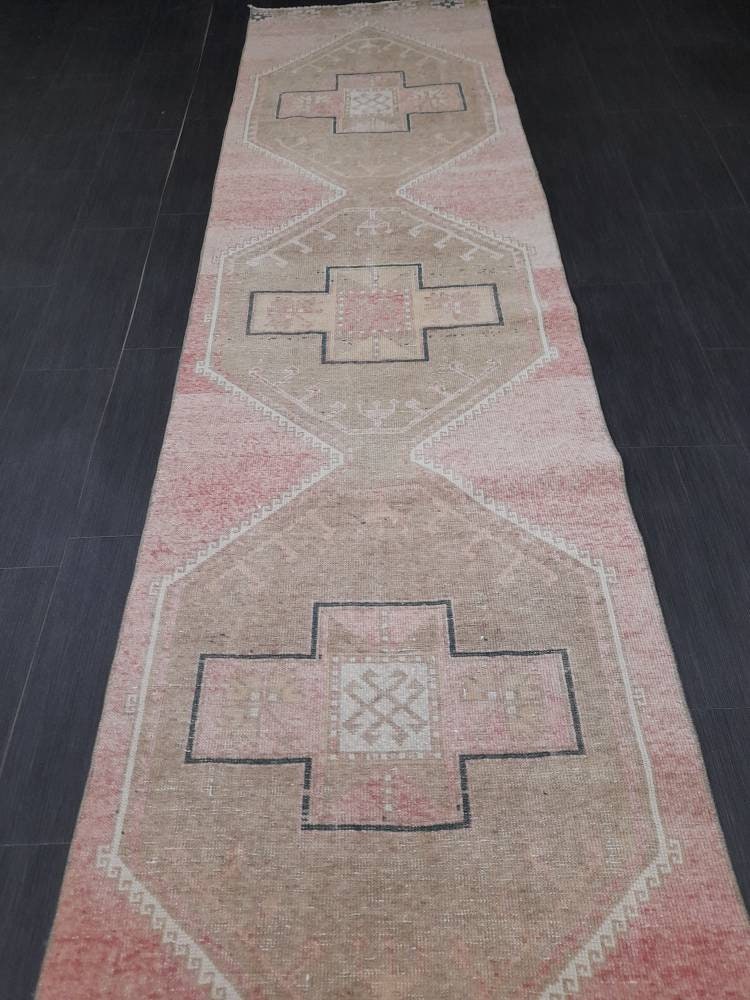 Pink Vintage Runner Rug 2.7 x 13.8 Long Turkish Runner Rug Oushak Runner Oriental Kitche RUNNER Rug Varigated Blush Rug Hallway RUG Runner