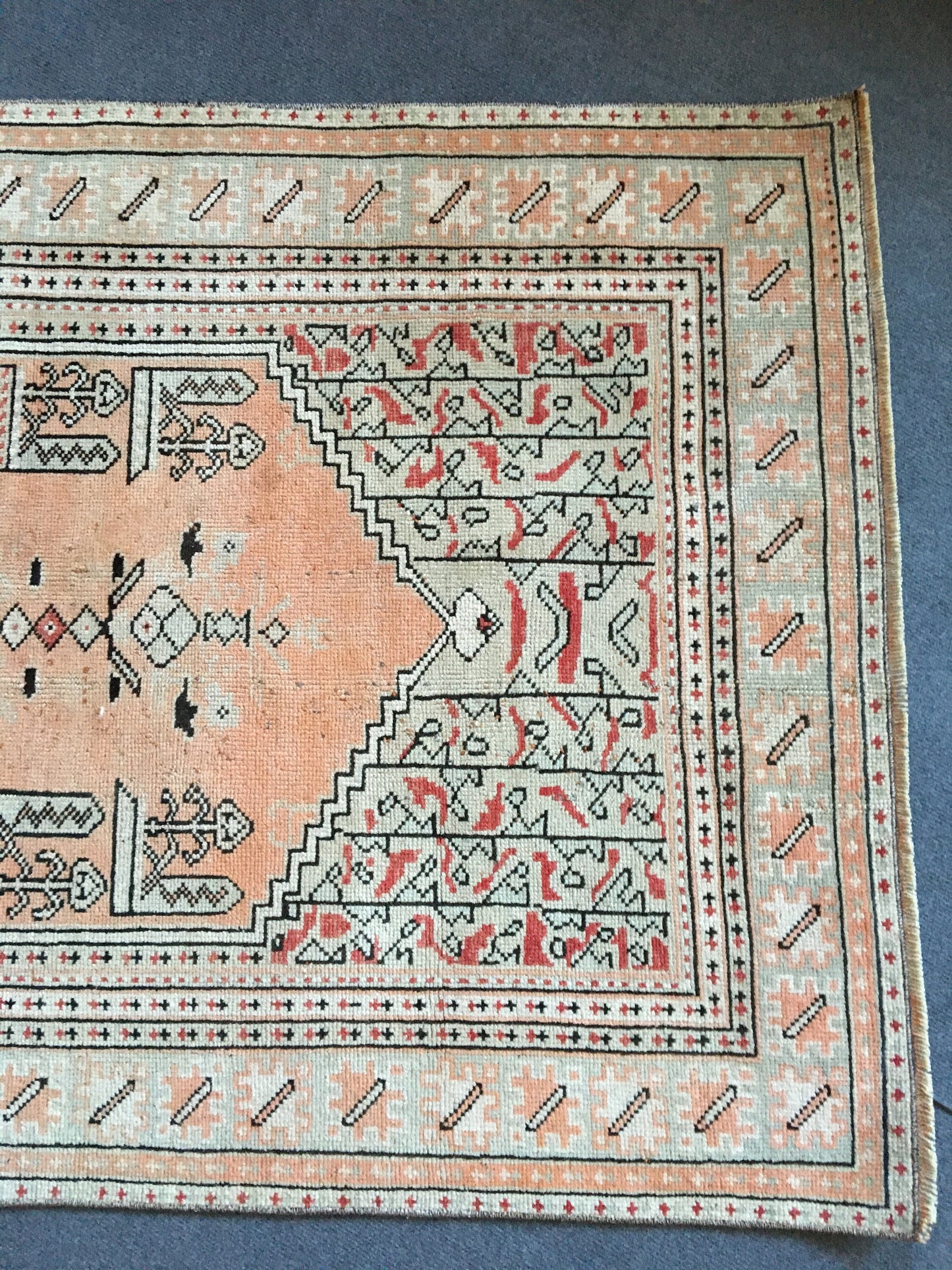 3x5 feet natural turkish living room floor rug, handmade vintage area large rug, hallway middle wide rug, oushak etnique style bedroom rugs