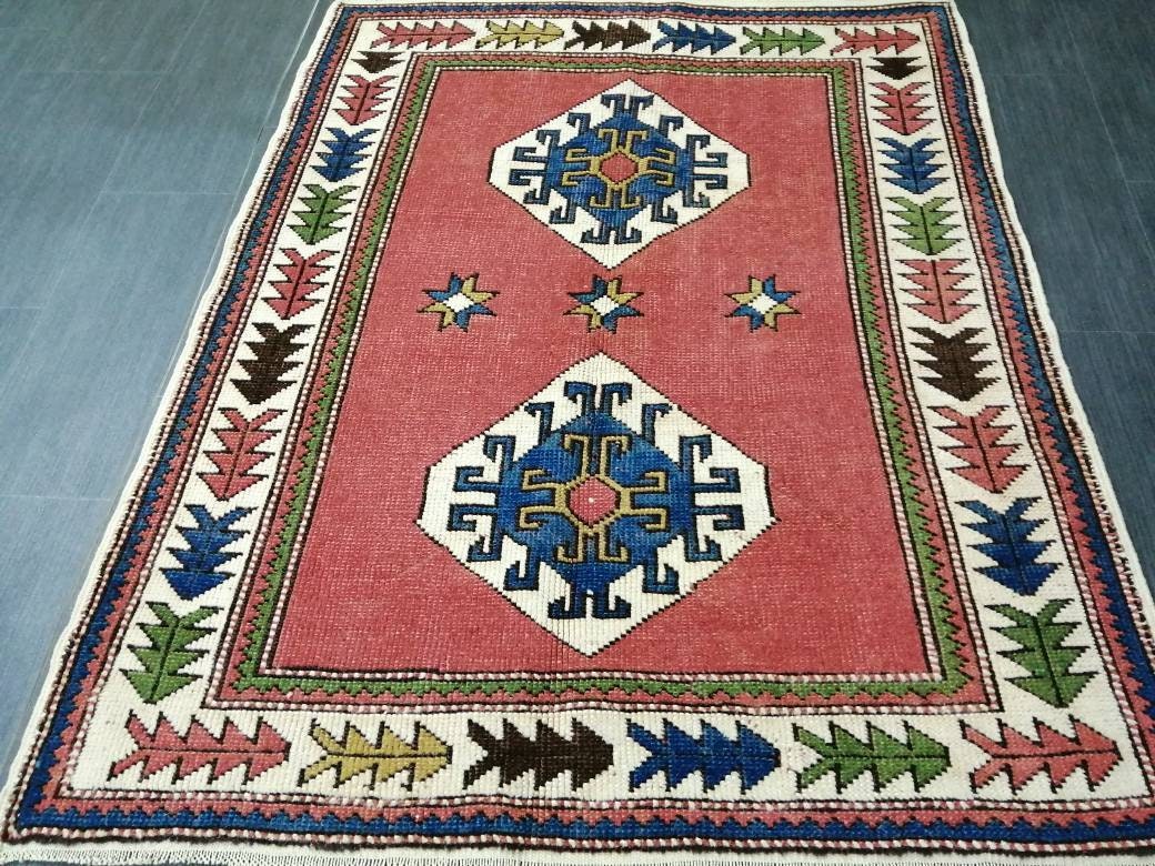 3.4 x 4.4 Vintage Rug Hand Made Rug, Oushak Rug, Soft wool Rug, Rug Fun Rug Turkish Rug, Farmhouse Rug, Vintage Wool Carpet Oriental Rug