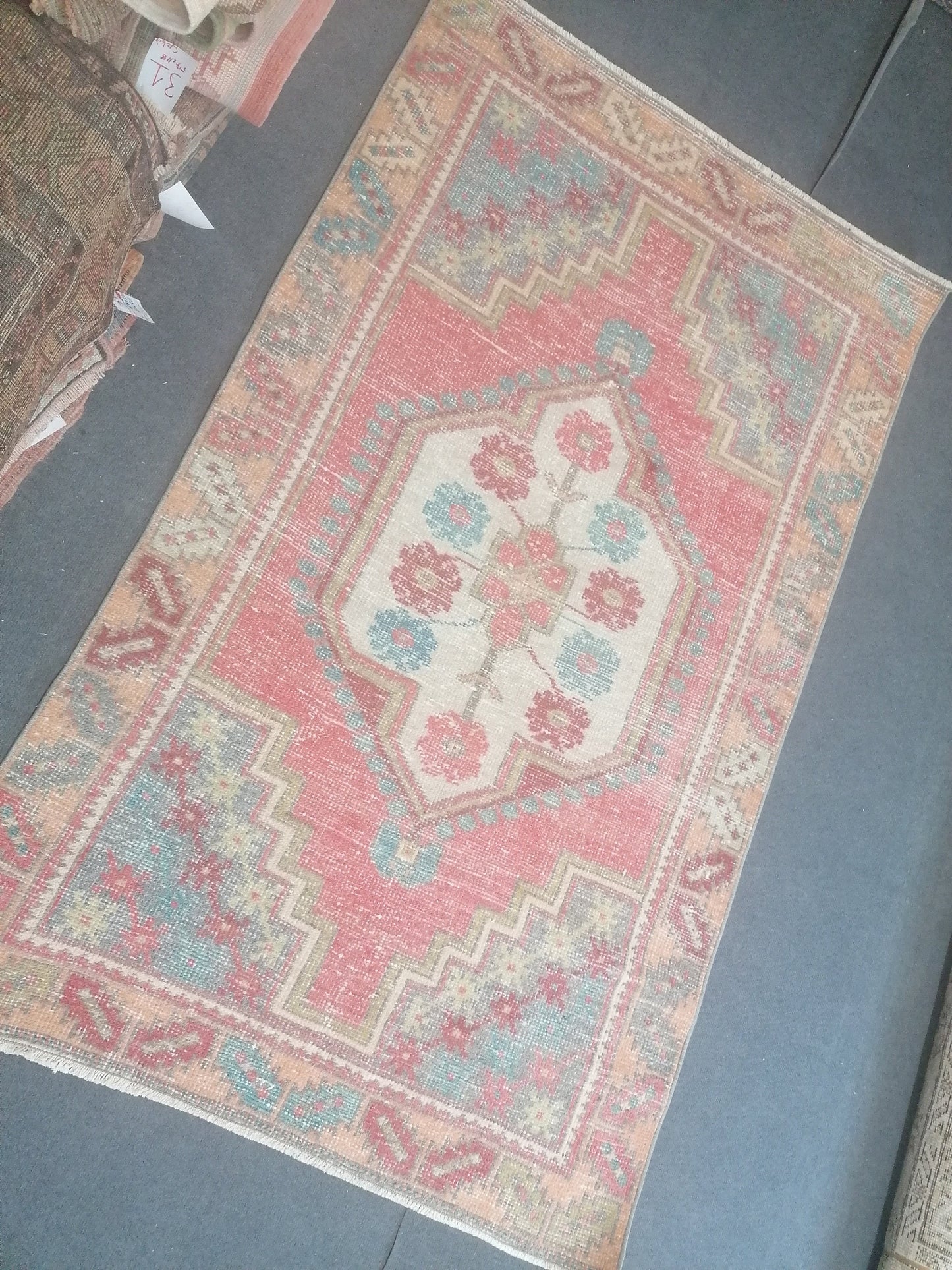 Vintage blue rug 3'10x6'1 oushak rug handmade wool rug, living room rug