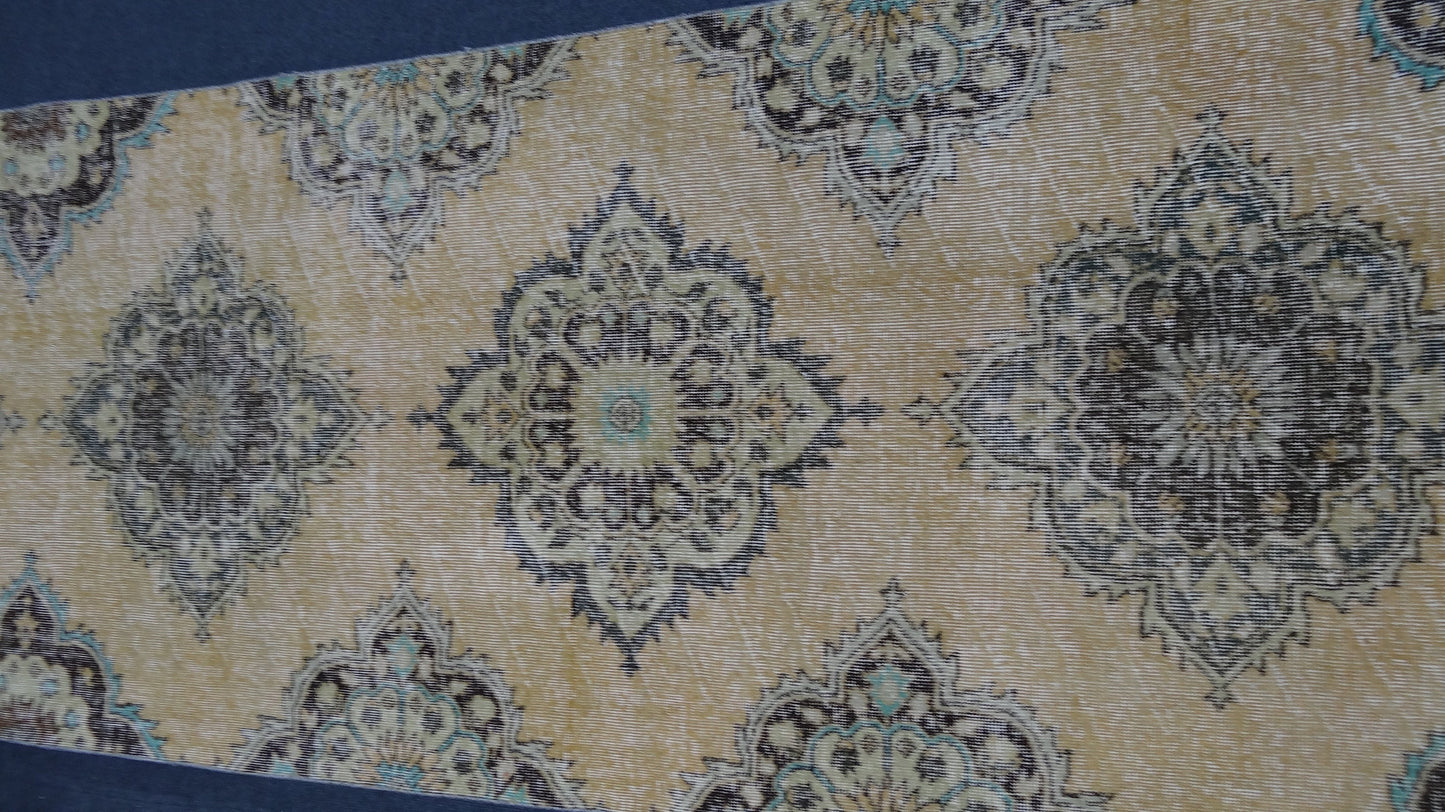 Turkish runner rug, distressed vintage wool runner 3'4x12'6 hallway oushak runner, kitchen runner rug, bohemian handmade rug