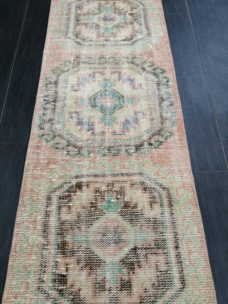 Muted Oushak Runner Rug 2.2 x 11 Vintage Runner Rug Distressed Hallway Runner Rug Turkish Kitchen Runner Rug Antique Wool Runner Rug