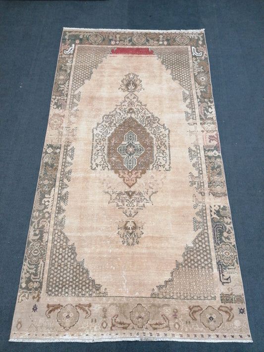 Vintage rustic wool rug 4.3 x 8 handmade turkish rug,