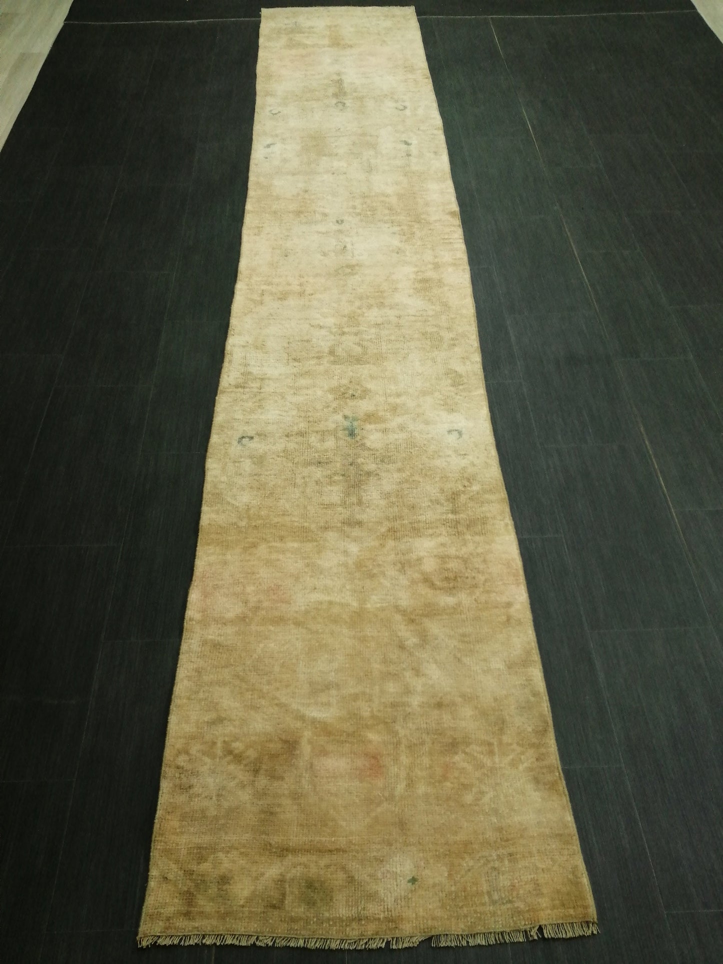 2.3 x 12.3 Muted Oushak Runner Rug Turkish Runner Rug Muted Vintage Runner Rug Washedout Hallway Runner Rug Kitchen Runner Rug Wool Runner