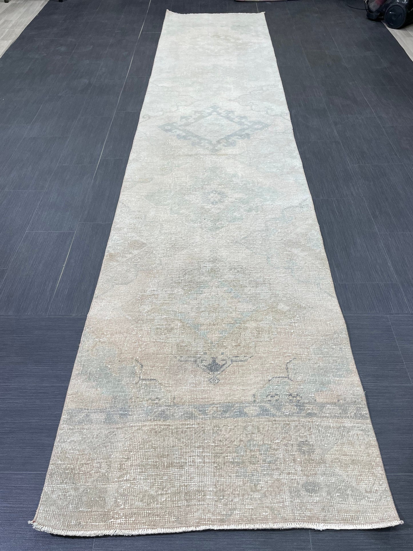 Muted Vintage Runner Rug 2.7 x 12.6 ft Muted Turkish runner rug Wool Pile Oushak Runner Hallway Rug runner Hand Knotted Runner Rug