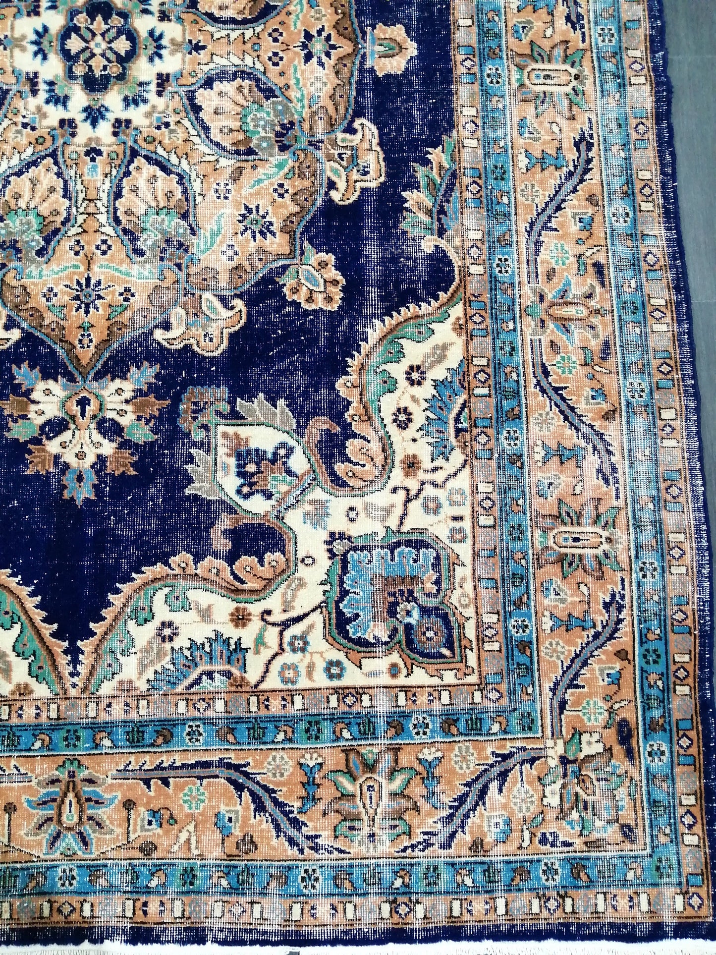 Blue Oushak Rug, 7 x 10.7 Vintage Rug, Bohemian Rug, Rug Runner, Turkish Rug, Farmhouse Rug, Blue Vintage Rug, Wool Oriental Rug