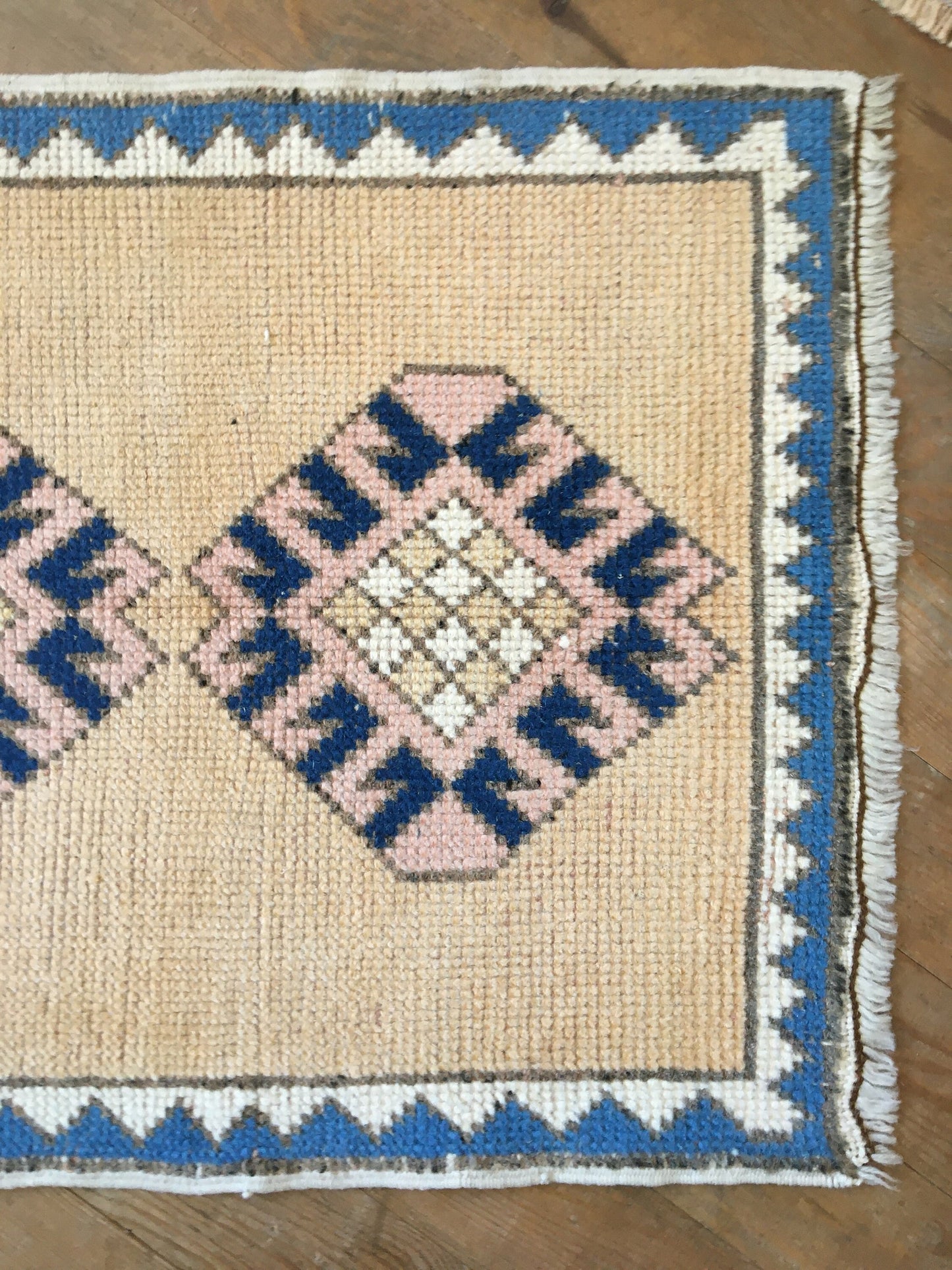 1.8x3.1 feet pink wool turkish vintage bedroom rug, handmade muted oushak living room area mini rug, laundry small rug, blue bohemian rugs