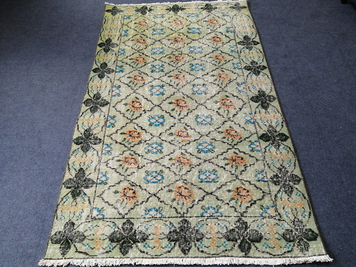 3.7 x 6.2 Green Vintage Rugs TURKISH HAND MADE Rugs Vintage Turkish Rugs Oushak Rug Wool Rug, Turkish Rug, Vintage Oushak Rug