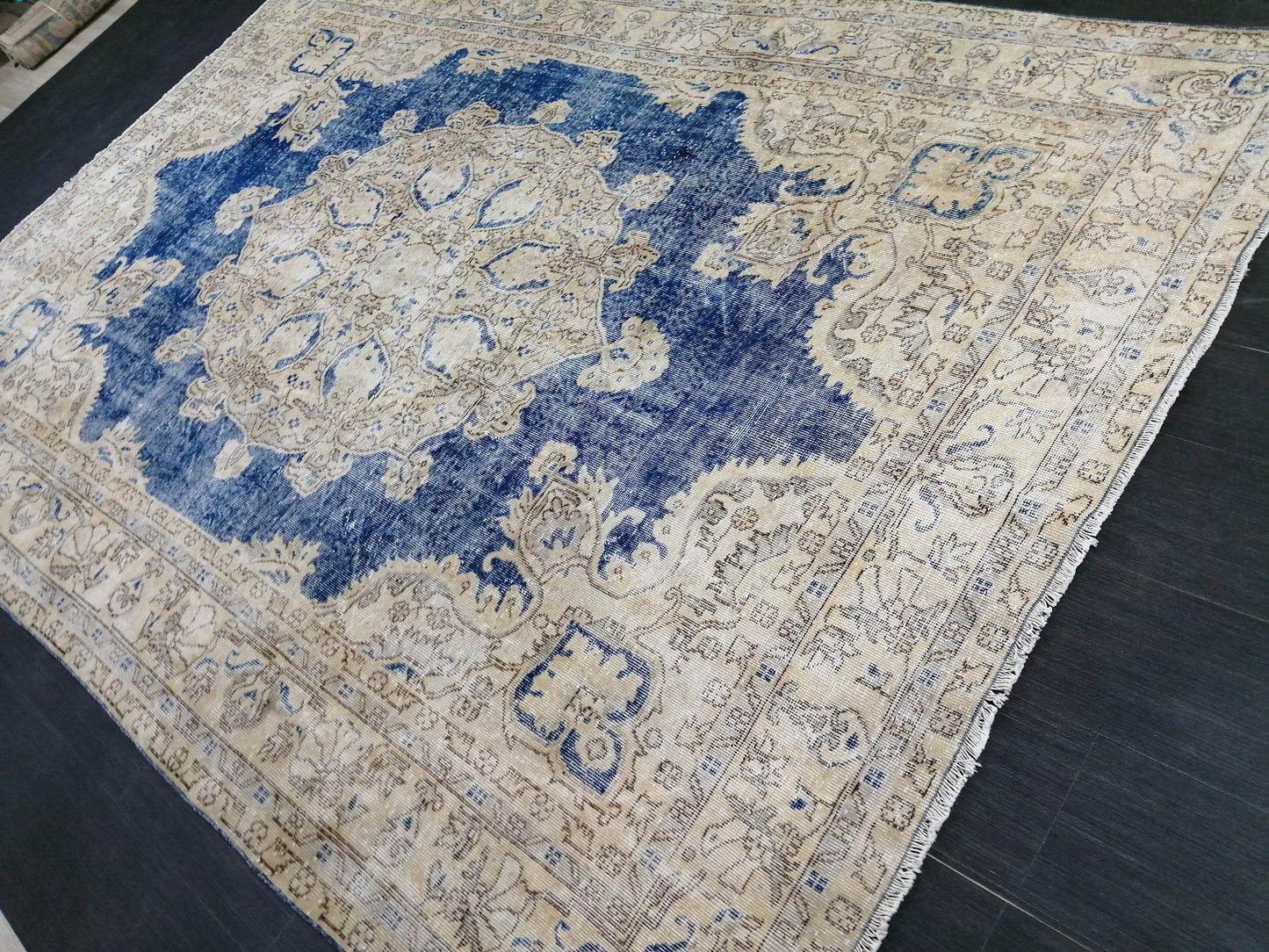 Blue OUSHAK RUG TURKISH Distressed Oushak Rug Vintage 7.5 x 11 Runner Rug Vintage Rug Wool Oriental Rug Hand Made Rugs Vintage Turkish Rug