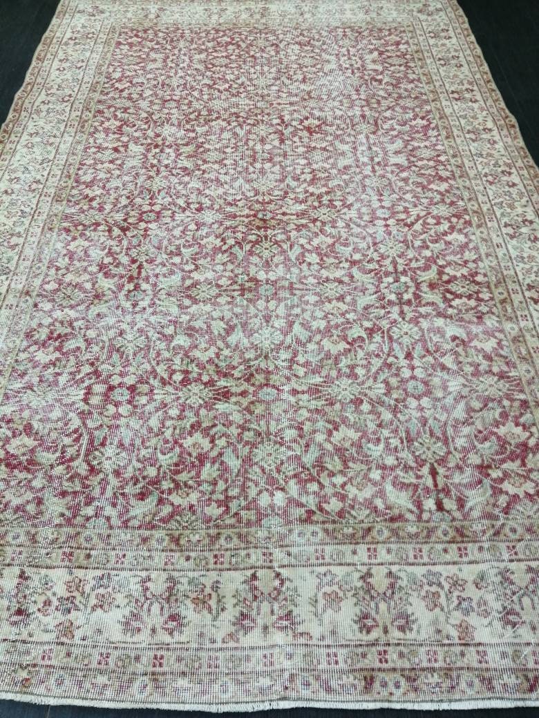 Vintage Turkish Rug 6.6 x 10. 3 Muted Oushak Rug Muted Vintage Rug Wool Oushak Rug Hand Made Rugs Vintage 7x10 Turkish Rug