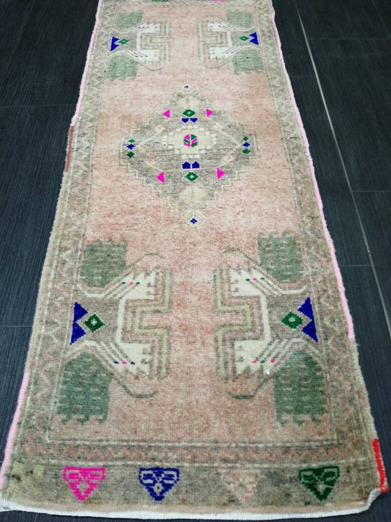 Turkish Rug Mini Rug Bathrooms Rug Vanity Rug Powder Room Rug Oushak Rug Persian Handmade Rug Oriental Vintage Rug