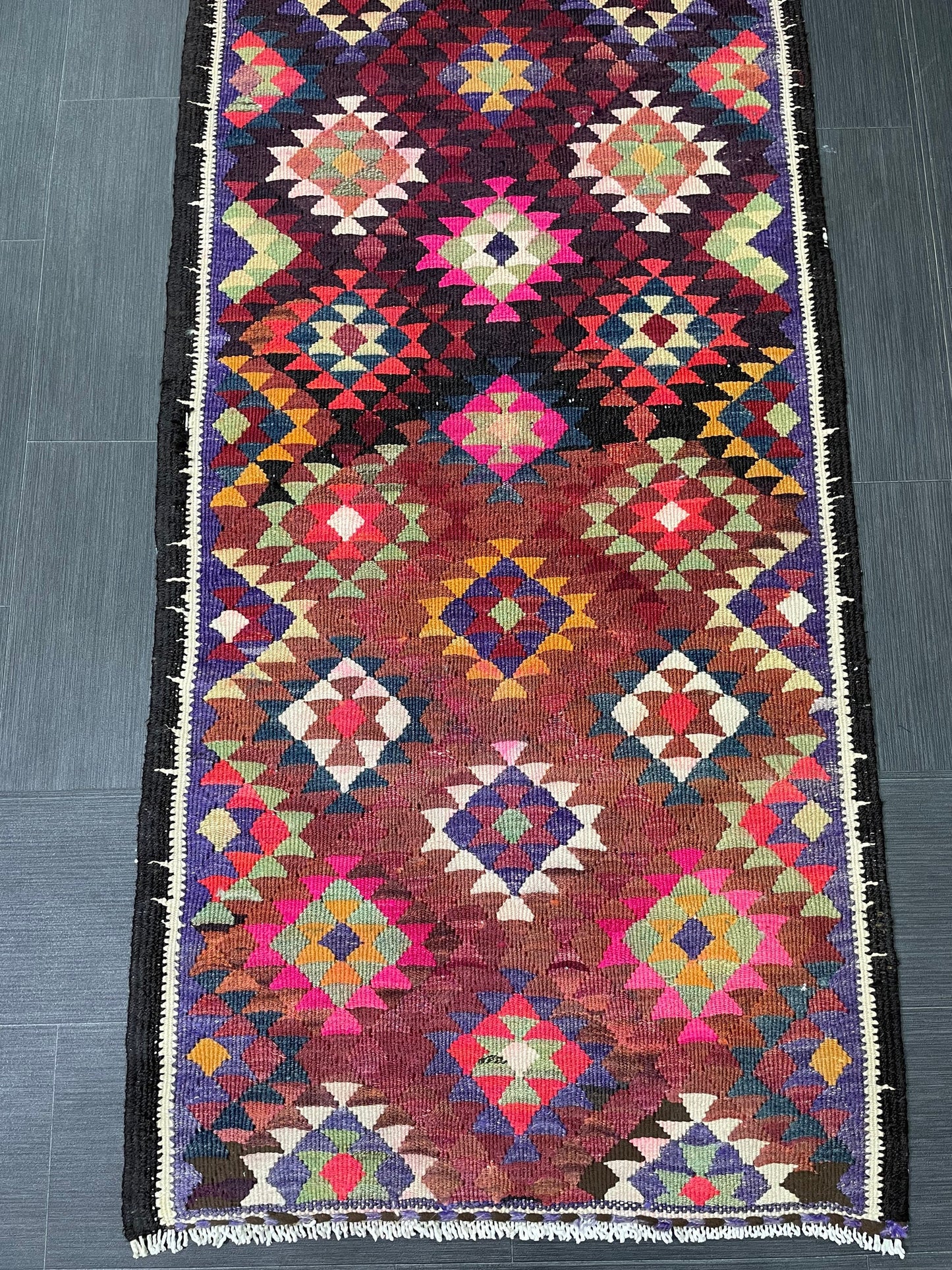 Vintage Runner rug 2.8 x 12.6 Handmade Flat woven Runner Kilim Runner Rug Turkish Runner Vintage Flat weave Rug Wool Carpet Rug