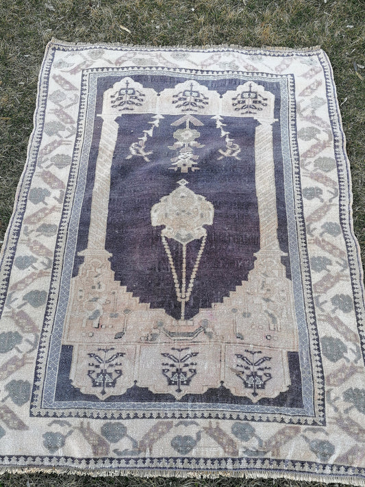 4 x 5.5 Turkish rug, vintage rug,hand made wool rug oushak vintage rug,