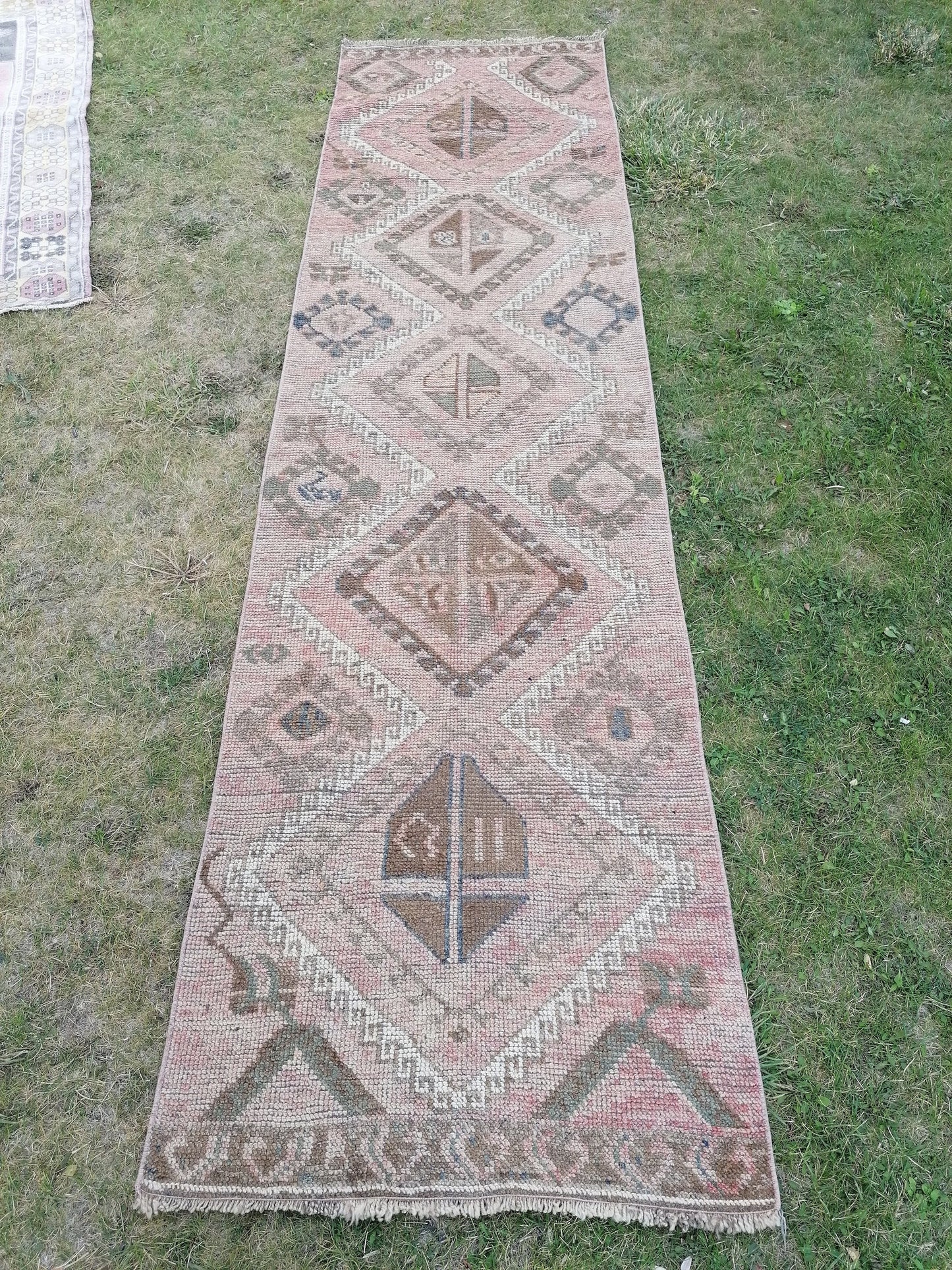 3x11 long persian motif runner rug, handmade wool brown entryway runner, turkish anatolian runner, kitchen oushak runner,vintage hallway rug