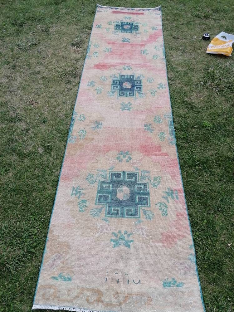 3x11'9 wool oushak runner rug turkish handmade runner, vintage runner rug hallway runner rug kitchen runner