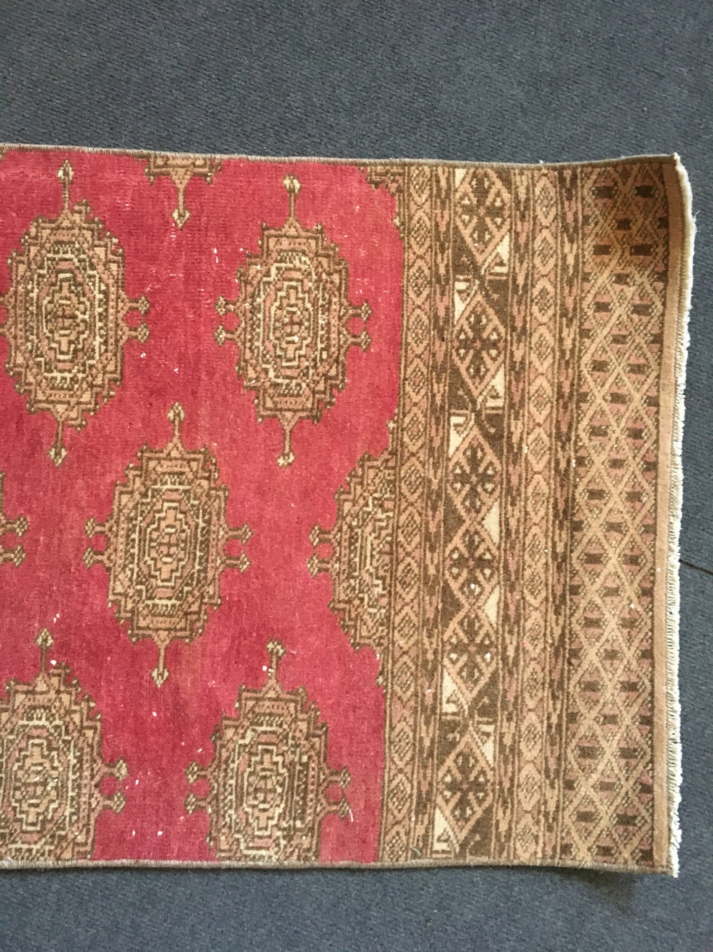 2x6 feet red handmade persian long runner, vintage wool muted runner, living room runner, entryway brown mini runner, kitchen floor runner