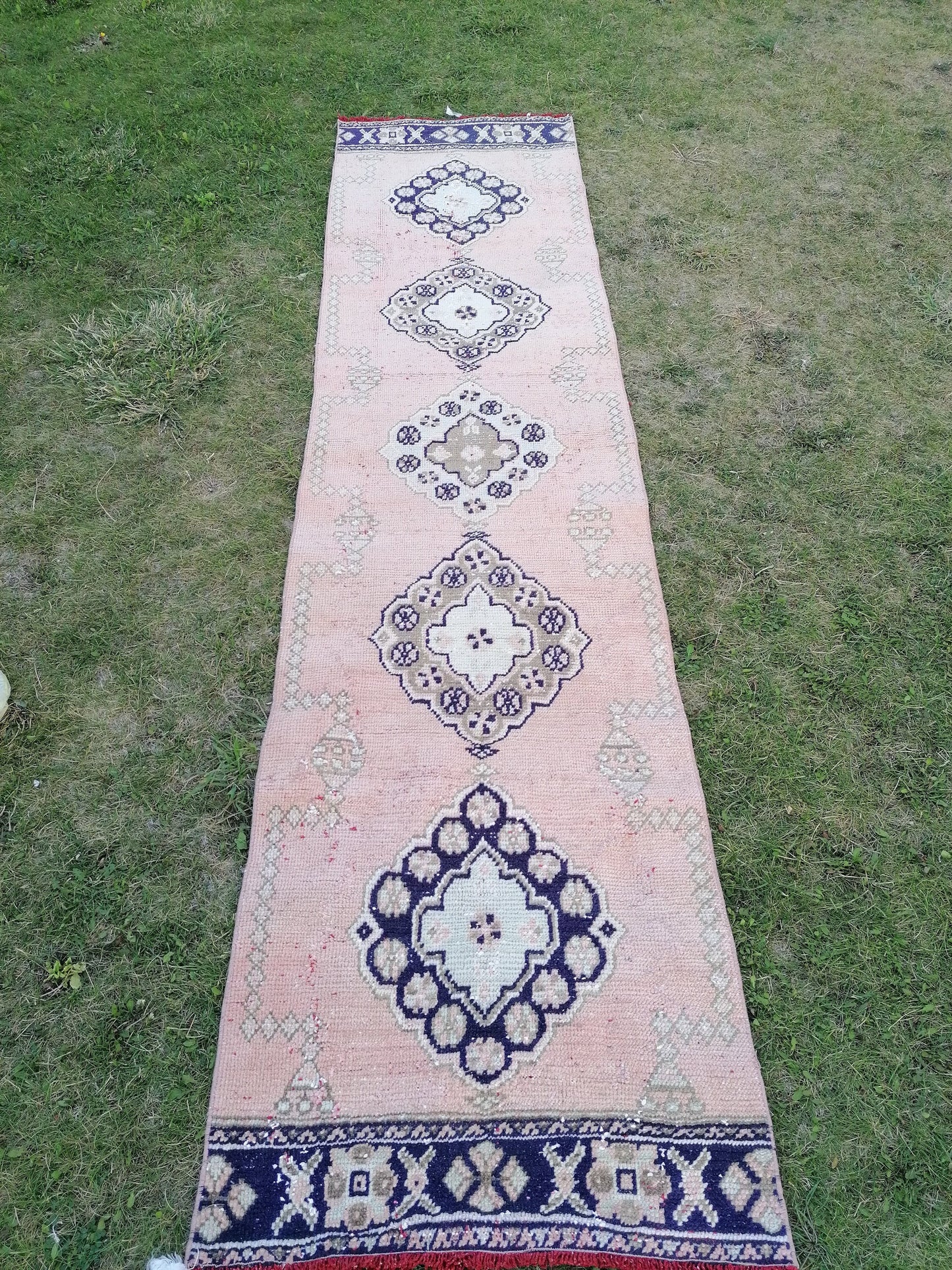 2'7x11 runner rug, vintage wool runner,pink runner rug, blue hallway runner rug kitchen runner rug wool runner rug