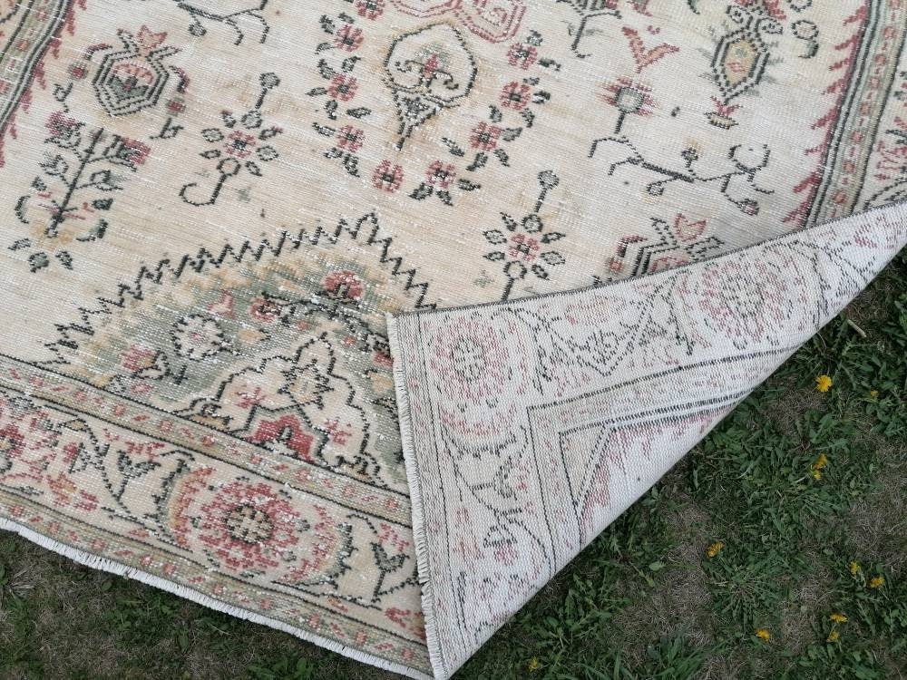 Oushak rug, large pastel vintage wool rug 5'8x9'5 hand made rugs, turkish living room rug