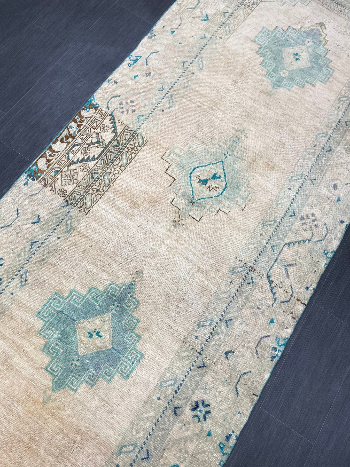 Muted Handmade Runner 4.5 x 11.6 Runner Turkish Runner Rug Faded Vintage Runner Rug Hallway Runner Neutral Kitchen Runner Rug Wool Runner