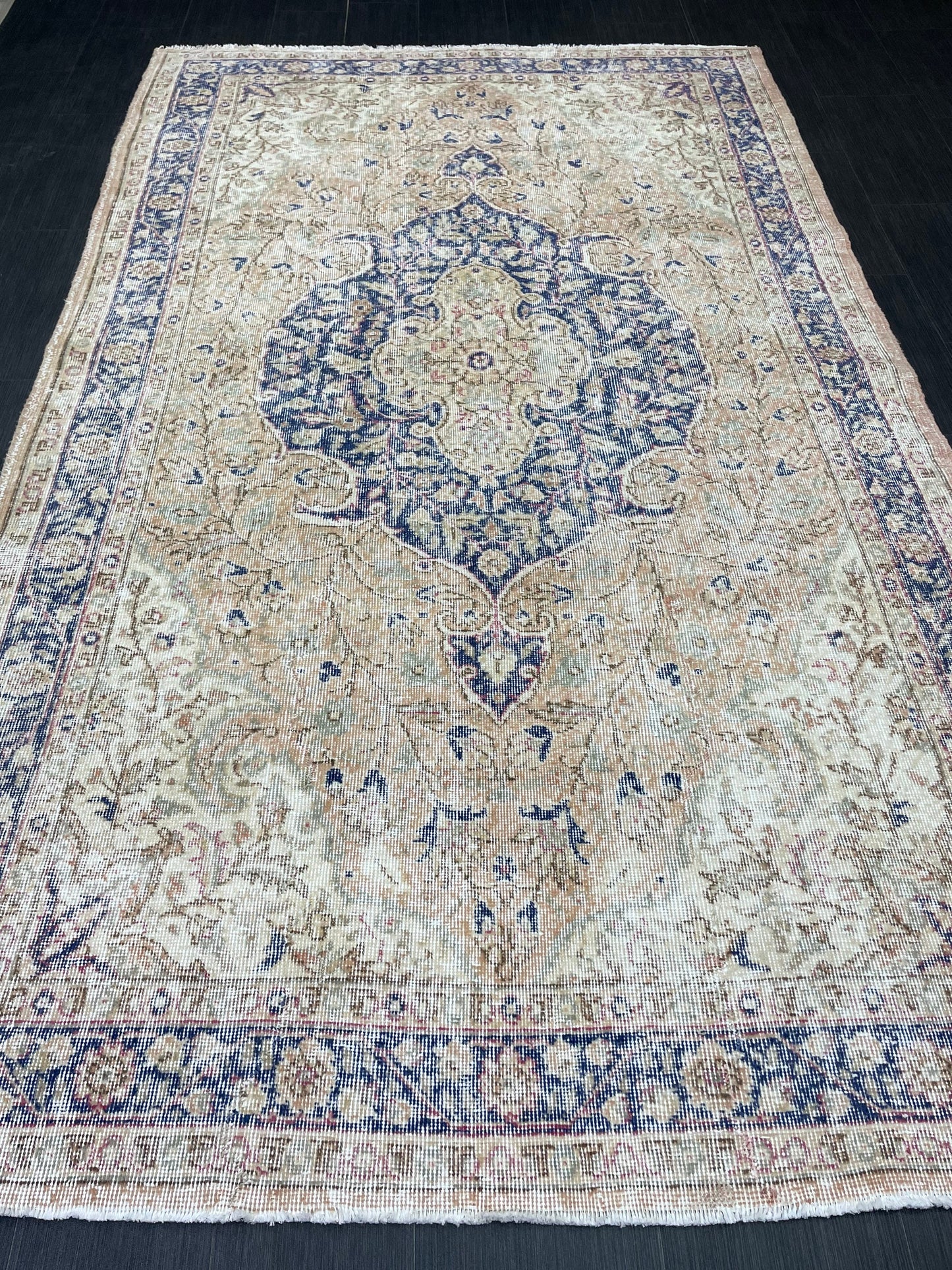 Persian RUG Vintage TURKISH 5.3 x 8.9 Rug Blue Vintage Rug Wool Oushak Rug Handmade Rug Hand Knotted Rug Natural Wool Rug