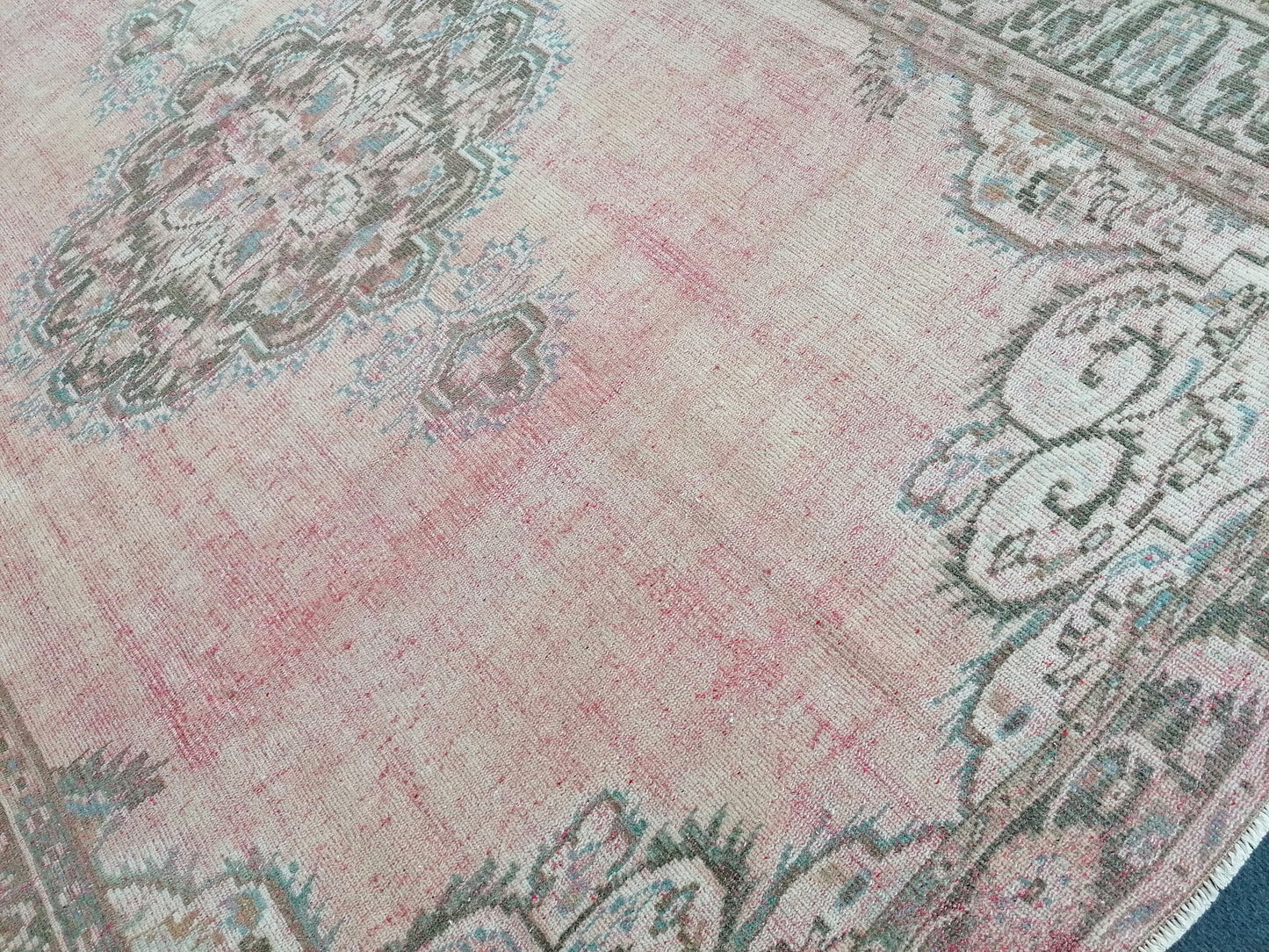 6x8'6 large oushak rug, distressed wool rug, rustic turkish handmade rug, living room rug, hand knotted rug.