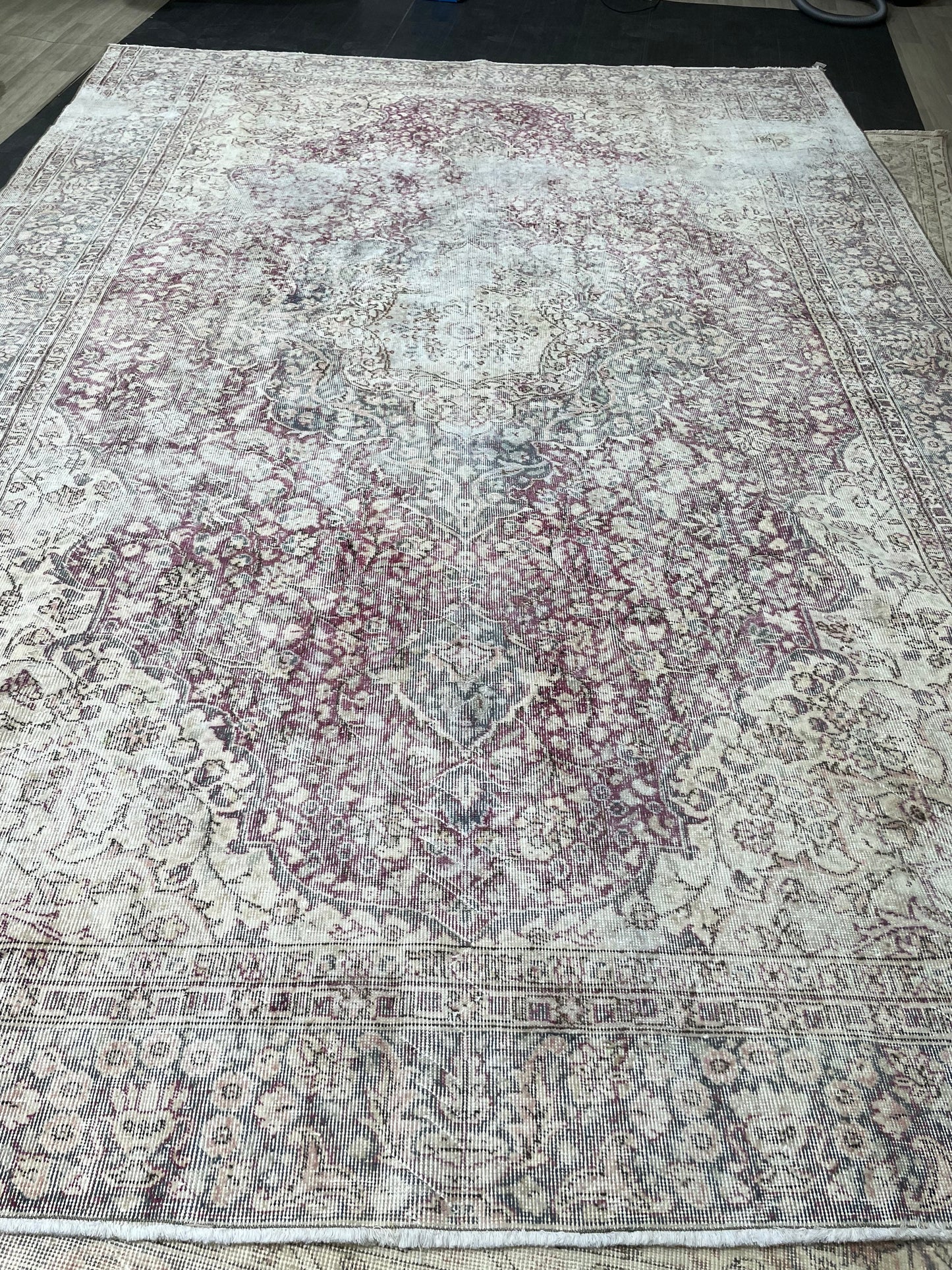 Large Muted Distressed Rug Antique 8.6 x 12.2 Old Turkish Rug Hand Knotted Rug Vintage Handmade Persian Rug Farmhouse Rug