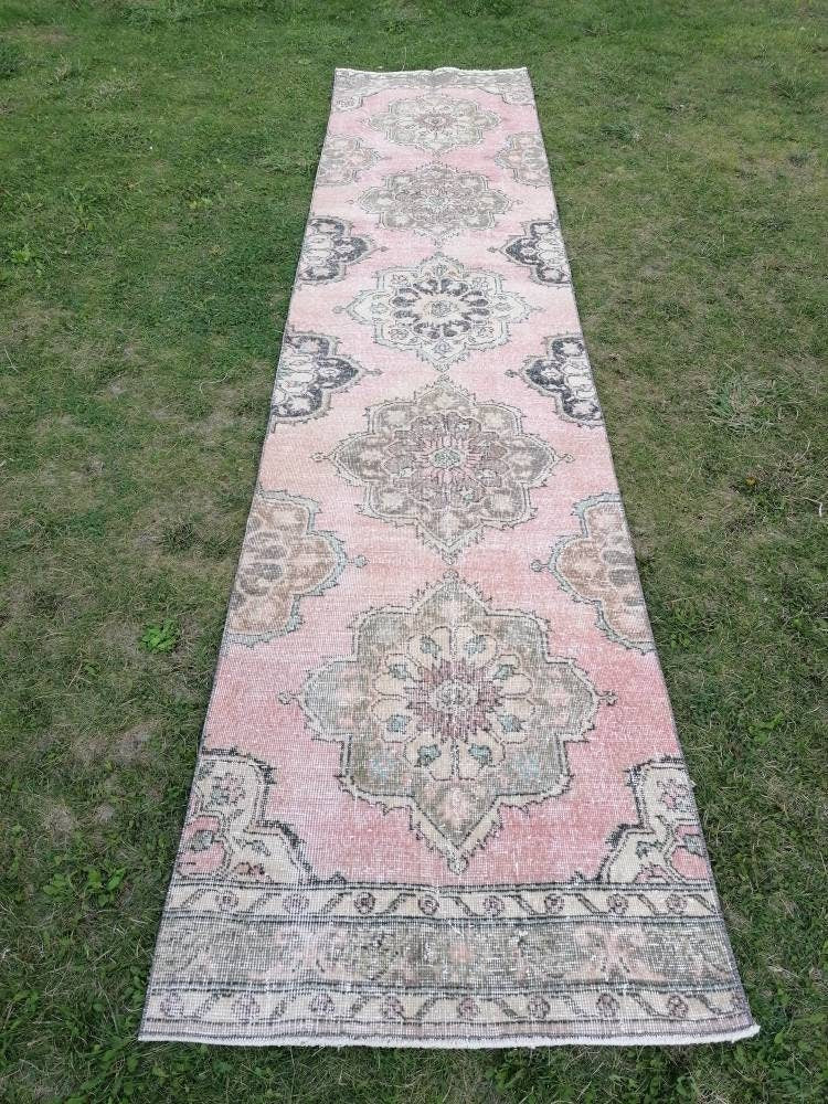 Vintage wool runner 2'10x12'7 hallway oushak runner, distressed turkish handmade runner, kitchen runner rug, entery rug