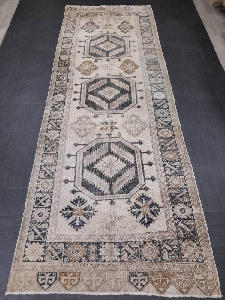 Muted Runner Rug Muted Turkish Runner Rug Vintage 4.5 x 13 Runner Rug Hallway Runner Rug Kitchen Runner Rug Oriental Runner Rug Wool Runner
