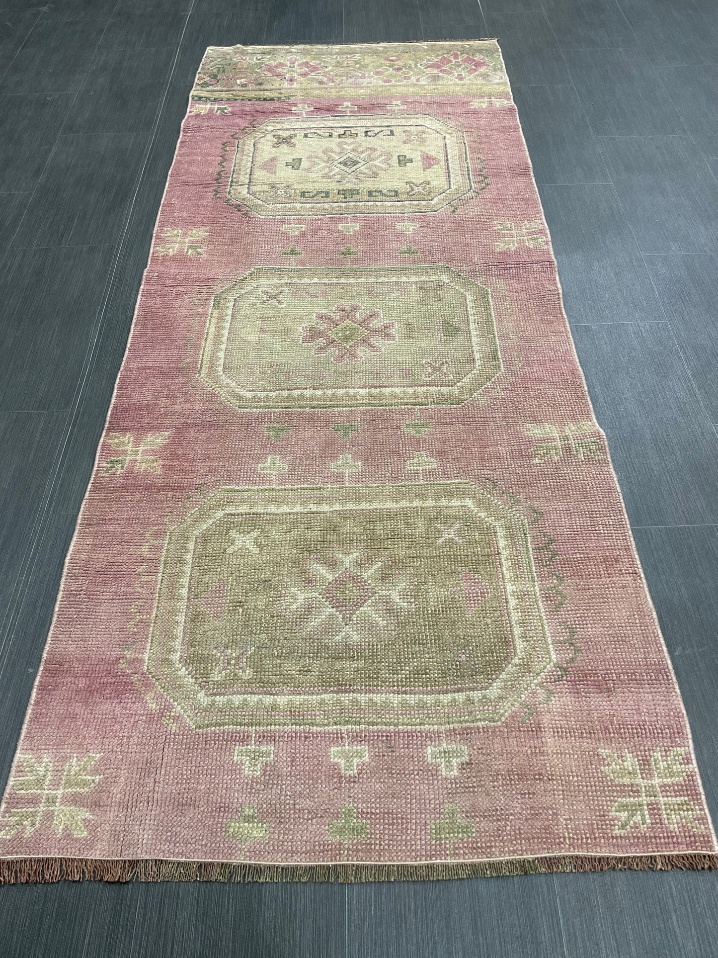 Short Oushak Runner Rug 3 x 7.5 Turkish Runner Rug Vintage Runner Rug Hallway Runner Rug Kitchen Runner Rug Wool Runner Rug Wool Oushak Rug