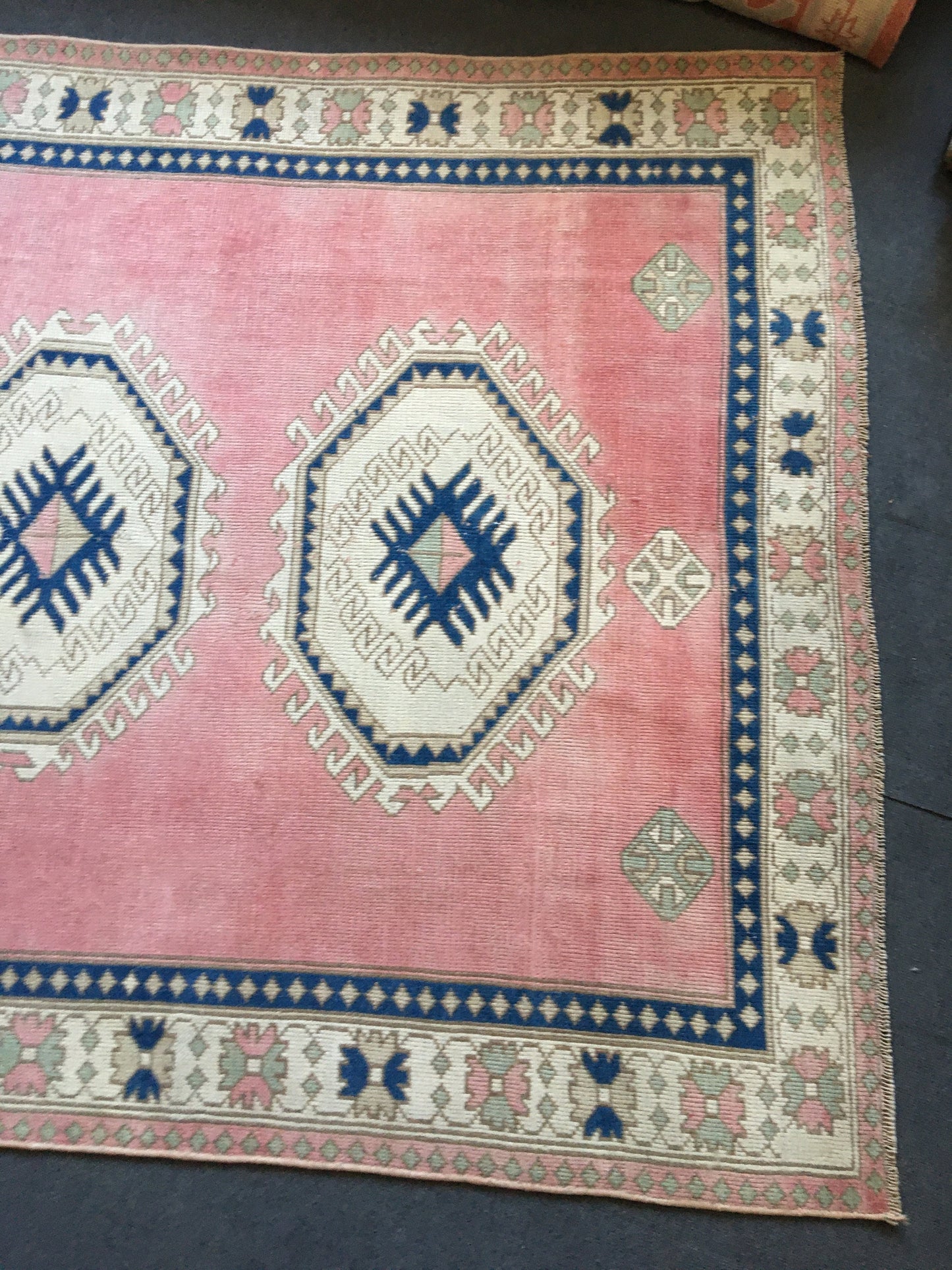 5.4x7.5 feet pink handmade bedroom large rug, wide turkish blue muted color kitchen rug, wool bathroom floor rug, big size living room rugs