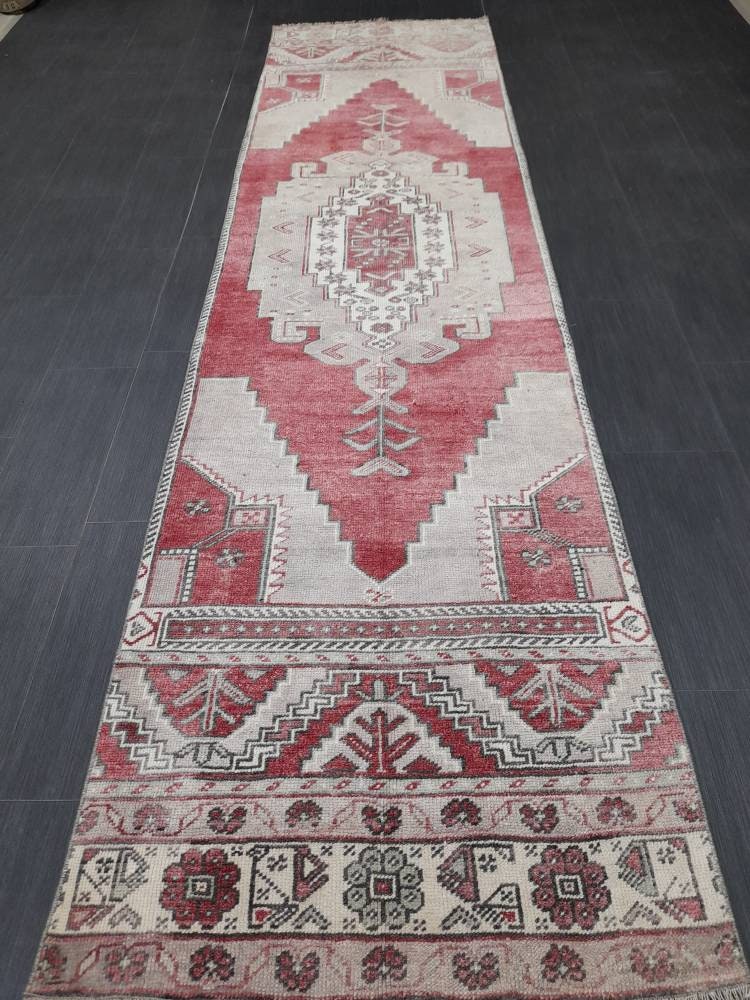 Vintage Oushak Runner Rug Turkish Runner Rug 2.8 x 11 Vintage Runner Rug Hallway Runner Rug Kitchen Runner Wool Runner Rug Wool Oriental Rug