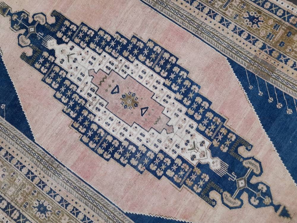 Navy and Pink OUSHAK RUG 5.8 x 11 TURKISH Rug Vintage Oriental Rug Vintage Persian Rug Wool Oushak Rug Hand Made Rug Vintage Turkish Rug