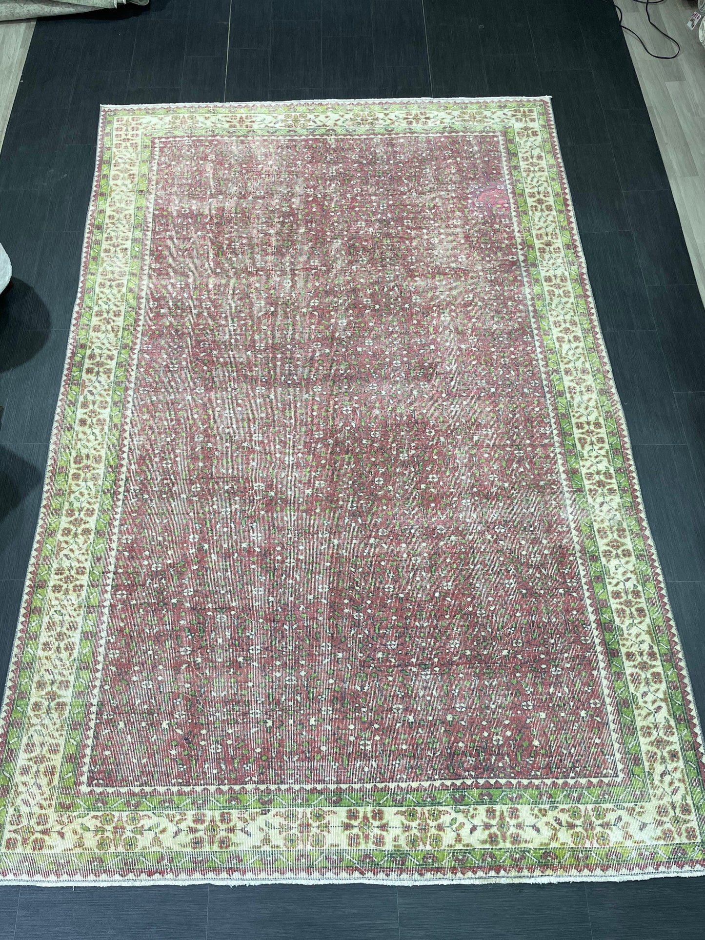 Floral Vintage OUSHAK RUG Antique TURKISH Rug Vintage Distressed Oriental Rug 6.7 x 10.3 Wool Rug Hand Made Vintage Rug 7x10 Turkish Rug